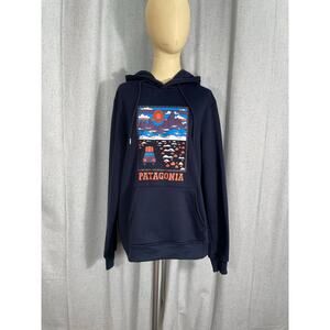 Patagonia Men's Summit Road Uprisal Navy Hoodie with Kangaroo Pocket, Medium